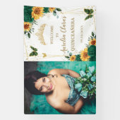 Smaragd Zonnebloemen Quinceañera Welkom Achtergron Spandoek (Verticaal)