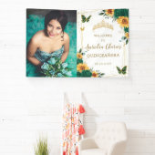 Smaragd Zonnebloemen Quinceañera Welkom Achtergron Spandoek (Insitu)