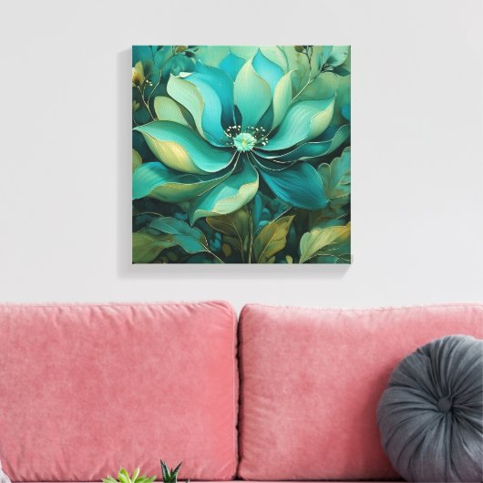 Smaragdbloemblaadjes: Boho Bloemen Serenity Canvas Afdruk (Insitu (Woonkamer))