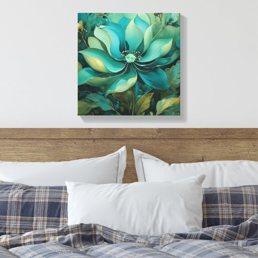 Smaragdbloemblaadjes: Boho Bloemen Serenity Canvas Afdruk (Insitu (Slaapkamer))