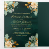 Smaragdcrème Bloemen Goud QR Code Foto Bruiloft Drieluik Uitnodiging (Binnenzijde eerst)