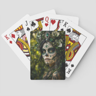 Smaragden Bos Calavera – Groene Botanische Pokerkaarten