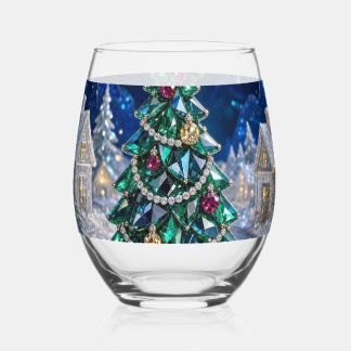 Smaragden Edelsteen Kerstboom Diamant Dorp Wijnglas Zonder Voet