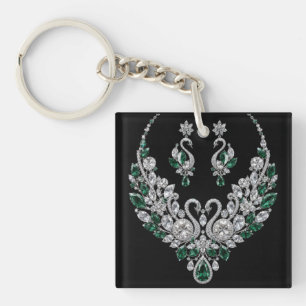 Smaragden Kristallen Zwanen Luxe Sieraden Sleutelhanger