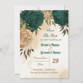 Smaragdgroen beige goud botanisch save the date (Voorkant)