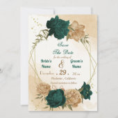 Smaragdgroen beige goud botanisch save the date (Voorkant)