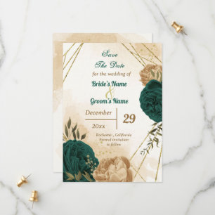 Smaragdgroen beige goud botanisch save the date