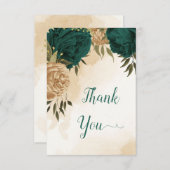 Smaragdgroen beige goud botanische bruiloft bedankkaart (Voorkant / Achterkant)