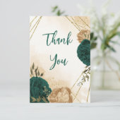 Smaragdgroen beige goud botanische bruiloft bedankkaart (Staand voorkant)