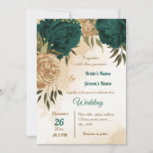 Smaragdgroen beige goud botanische bruiloft kaart (Voorkant)