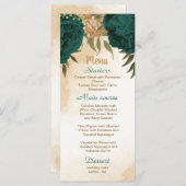 Smaragdgroen beige goud botanische bruiloft menu (Voorkant / Achterkant)