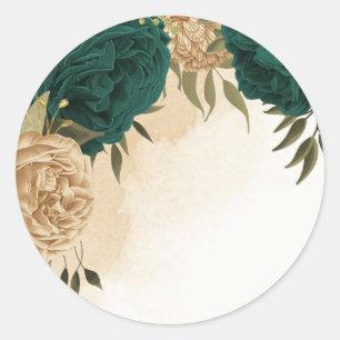 Smaragdgroen beige goud botanische bruiloft ronde sticker
