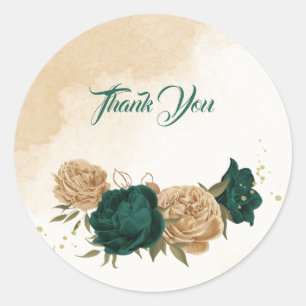 Smaragdgroen beige goud botanische bruiloft ronde sticker