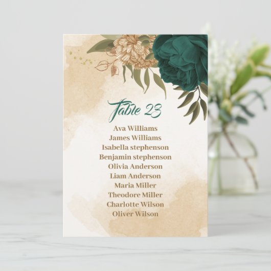 Smaragdgroen beige gouden botanische zitgrafiek kaart (Staand voorkant)