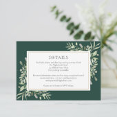 Smaragdgroen Bloemen bruiloft Details Informatiekaartje (Staand voorkant)