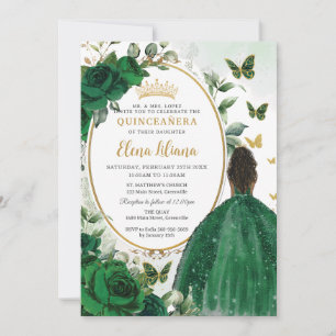 Smaragdgroen Bloemen Bruin Prinses Quinceañera Kaart