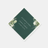Smaragdgroen Bloemen Elegante Namen Datum Servet (Hoek)