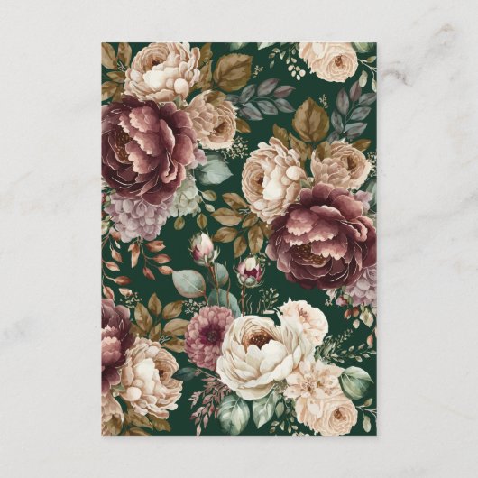 Smaragdgroen Bloemen Goud Bruiloft Details Informatiekaartje (Achterkant)