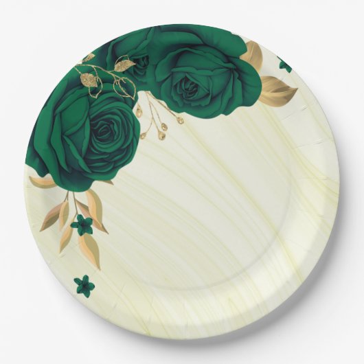 smaragdgroen bloemen goudblad papieren bordje (Voorkant)