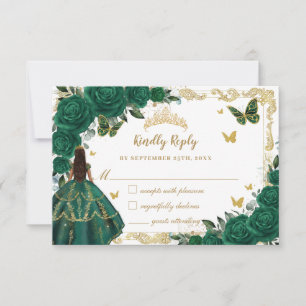 Smaragdgroen Bloemen Quinceañera Bruin Prinses RSVP Kaartje