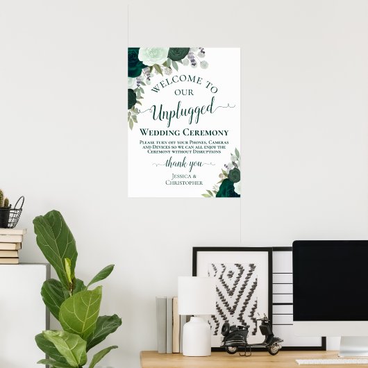 Smaragdgroen Bloemen Unplugged huwelijksceremonie Poster (Thuiskantoor)
