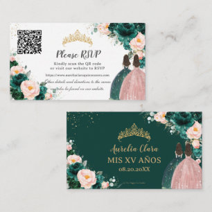 Smaragdgroen Blush Bloemen Twins Quinceañera QR Informatiekaartje