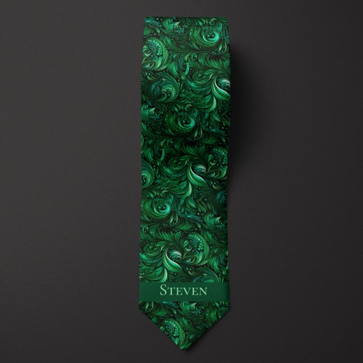 Smaragdgroen Botanisch Monogram Stropdas
