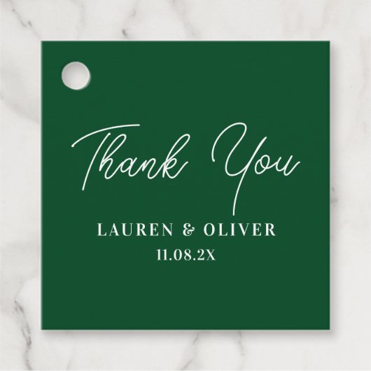 Smaragdgroen Elegant Minimalistische Bruiloft Dank Bedankjes Labels (Voorkant)