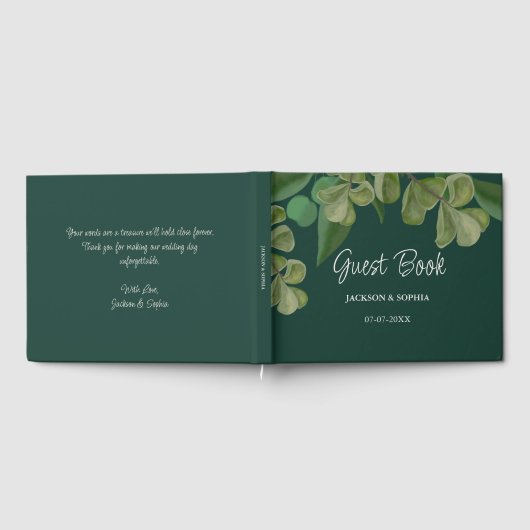 Smaragdgroen Elegant rustiek groen blad weelderig Gastenboek (Volledig)