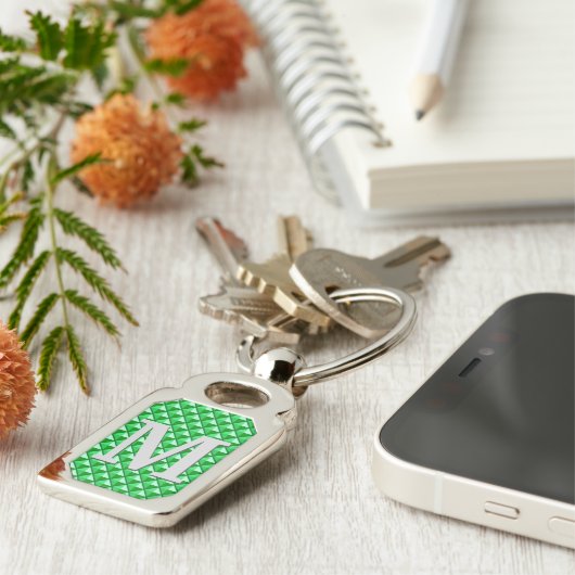 Smaragdgroen emaille studded grid met monogram sleutelhanger (Zijkant)