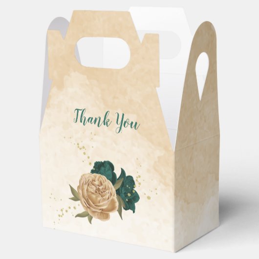 Smaragdgroen en beige gouden bloemen bruiloft bedankdoosjes (Geopend)