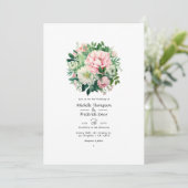 Smaragdgroen en Blush Roze Bloemen Bruiloft Kaart (Staand voorkant)