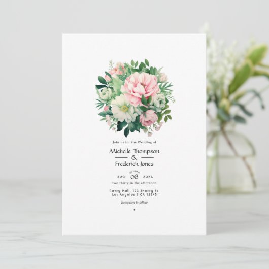 Smaragdgroen en Blush Roze Bloemen Bruiloft Kaart (Staand voorkant)