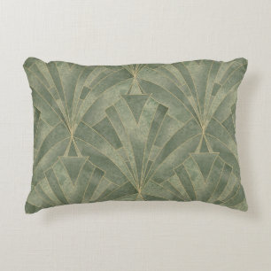 Smaragdgroen en Goud Art Deco Patroon Accent Kussen