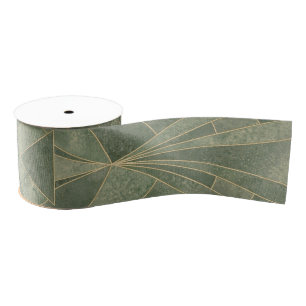 Smaragdgroen en Goud Art Deco Patroon Grosgrain Lint