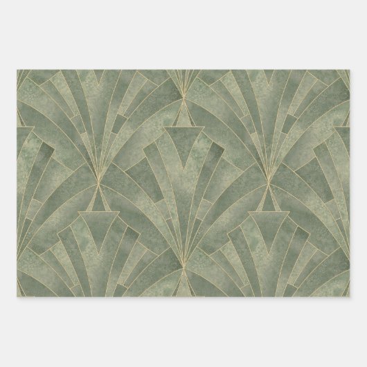 Smaragdgroen en Goud Art Deco Patroon Inpakpapier Vel (Voorkant 3)