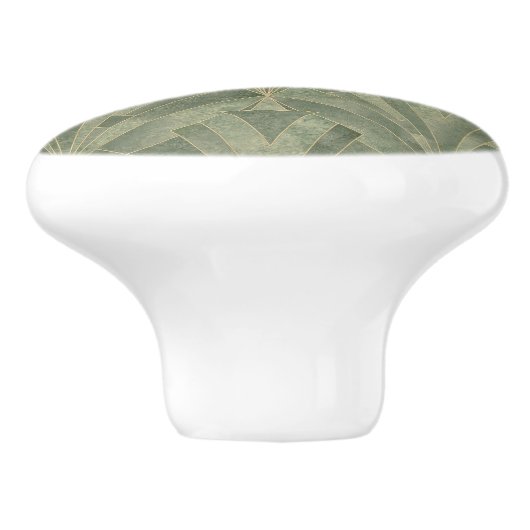 Smaragdgroen en Goud Art Deco Patroon Keramische Knop (Zijkant)
