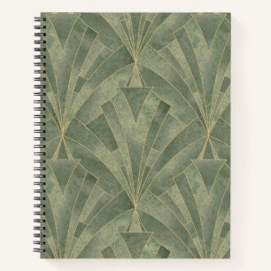 Smaragdgroen en Goud Art Deco Patroon Notitieboek