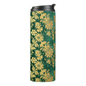 Smaragdgroen en Goud  Bloemen Damask Thermosbeker (Gedraaid links)