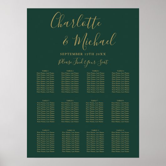 Smaragdgroen en goud bruiloft zitgrafiek poster (Voorkant)