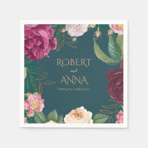 Smaragdgroen en goud Floral bruiloft servetten