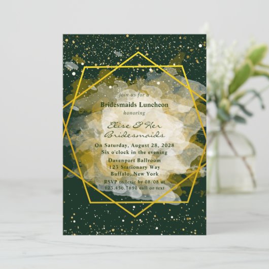 Smaragdgroen en goud Geometrische bruidsmeisjes Lu Kaart (Staand voorkant)
