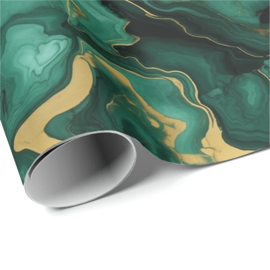 Smaragdgroen en goud marmeren vloeibare stijl patr cadeaupapier (Rol Hoek)
