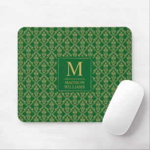 Smaragdgroen en goud naadloos damastpatroon muismat