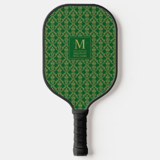 Smaragdgroen en goud naadloos damastpatroon pickleball paddle
