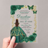 Smaragdgroen en goud Prinses Quinceañera Acryl Uitnodigingen (Insitu (Draagbaar))
