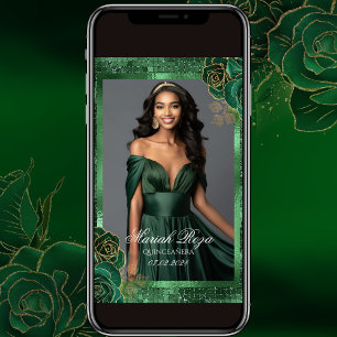 Smaragdgroen en Goud Verjaardag Foto uitnodiging