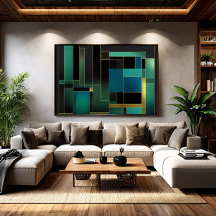 Smaragdgroen en gouden abstract geometrisch canvas afdruk