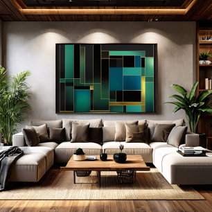 Smaragdgroen en gouden abstract geometrisch poster