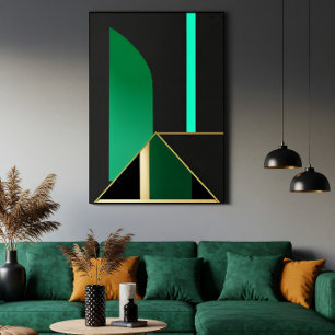 Smaragdgroen en gouden Art Deco geometrisch abstra Poster